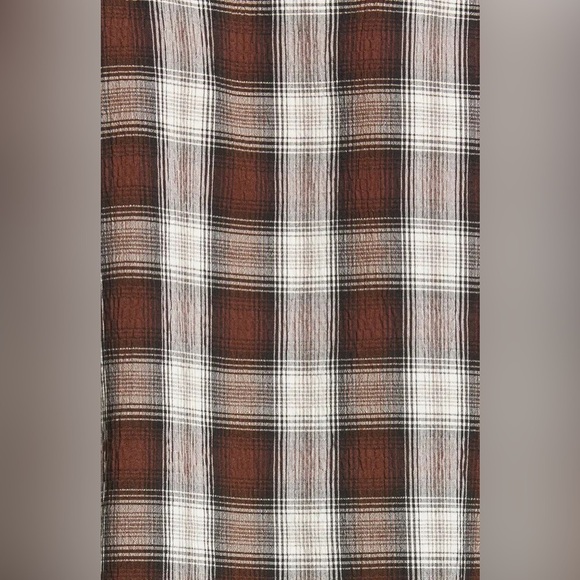 NWT Treasure & Bond Plaid V-Neck Button-Up Shirt Brown Ivory Plaid Long Sleeve L - Picture 12 of 13